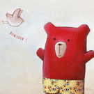 Bonjour d'un ours rouge amical et joyeux